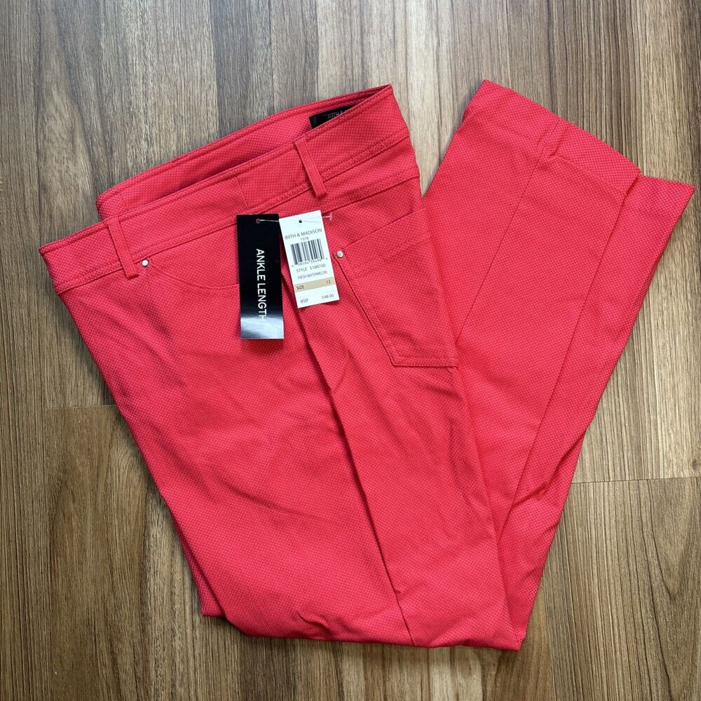 89th & Madison Fresh Watermelon Grid Stretchy Ankle Pants (Women’s 12) New Tags